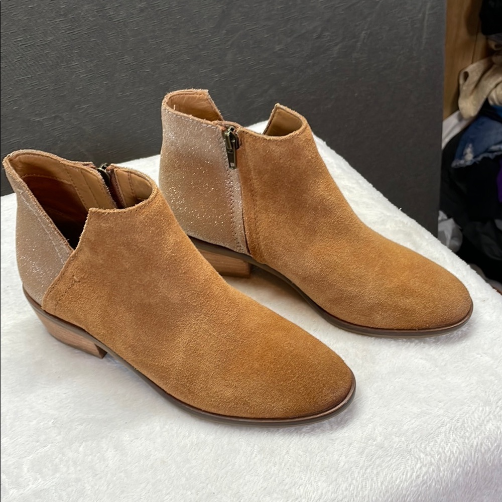 Frye Tan Suede Ankle Boots with Side Zipper
